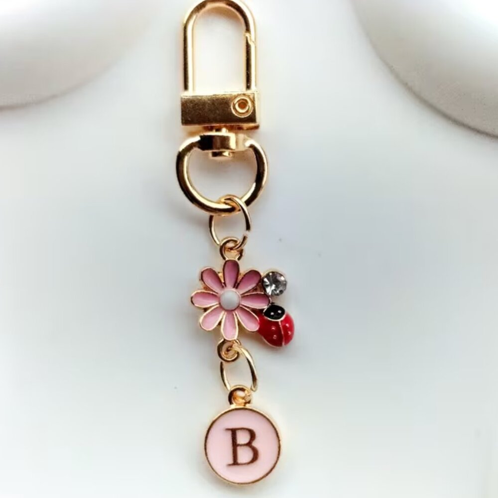 🦋 PINK Flower Keychain / Bag Charm - Initial B